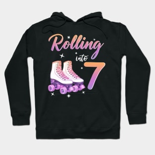 7 Years Old Birthday Girls Rolling Into 7th Birthday Hoodie